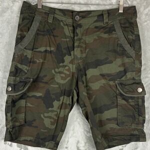 Raw X Mens Camo Cargo Shorts Size 34 Green Brown Camouflage Multi Pocket Cotton